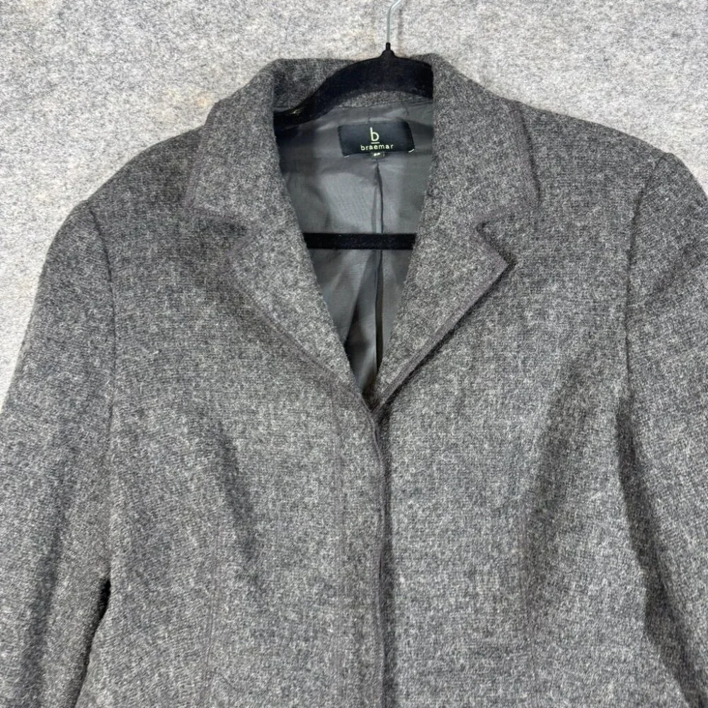 Vintage Braemar Grey Wool Blend Blazer Jacket Size 6P Minimalist Classic Luxury